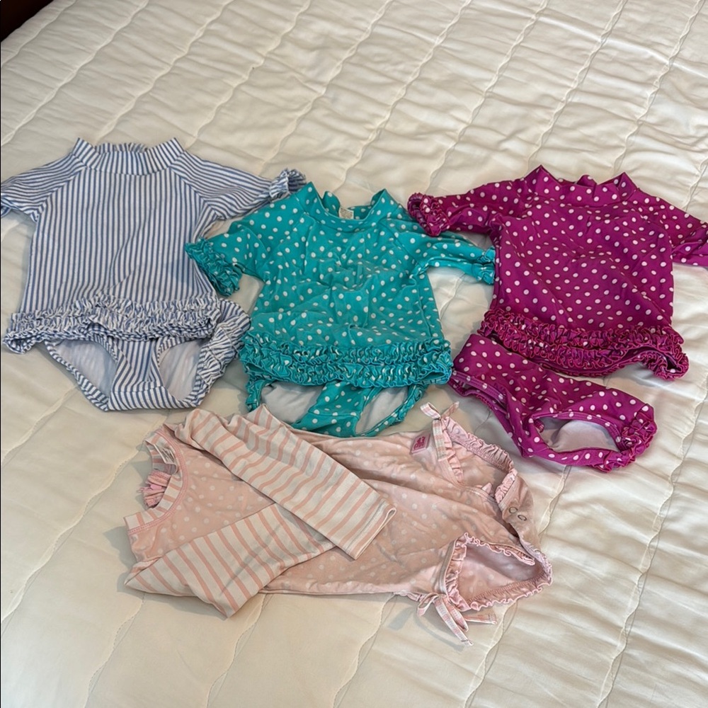 Ruffle Butts Kids Swimwear Set - Blue, Teal, Pink